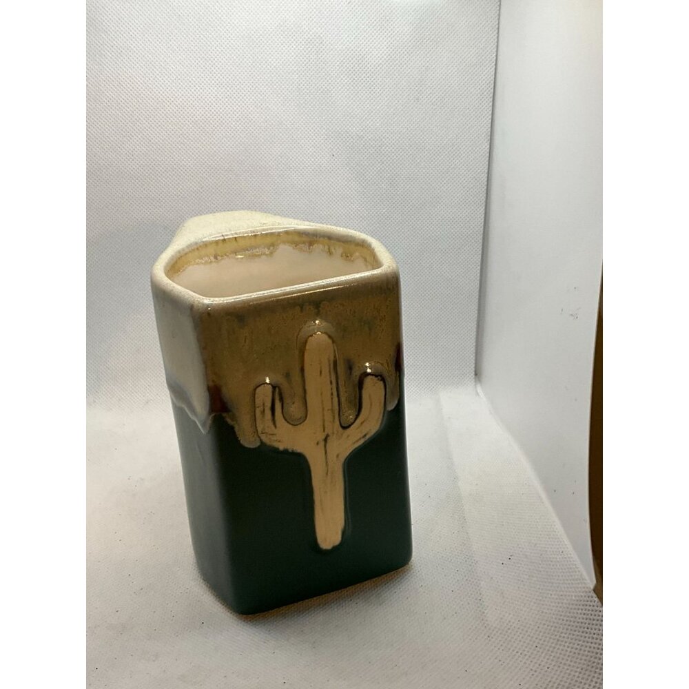 Handcrafted Ceramic Cactus-Themed Mug With Unique Triangular Shape & Drip Glaze